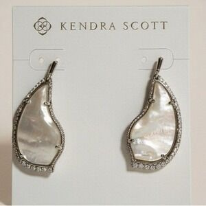Kendra Scott Mother of Pearl Pave Crystal Drop Earrings Iridescent Silver Tone